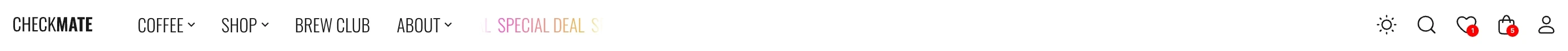 Black announcement bar above the header, with a menu button, a message between two arrows, and the En and USD $ selectors